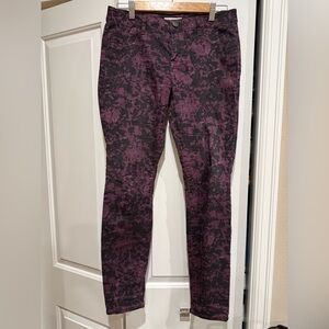 CAbi Purple and Black Printed Skinny Jeans Size 4
